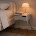 Ver imagem 1 de Mesa de Cabeceira em Metal e MDF com 1 Gaveta Design Moderno Leck Cinza