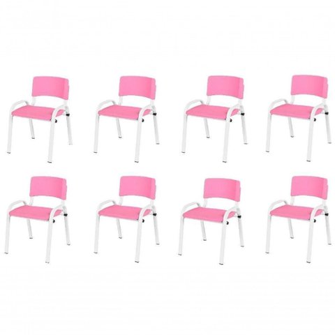 Kit 8 Cadeira Iso Infantil Creche, Base Branco Rosa