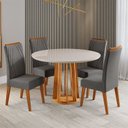 Ver imagem 1 de Conjunto Sala de Jantar 4 Lugares Redondo Tampo MDF e Vidro Fidelis Yescasa Cinza/Mel/Off White