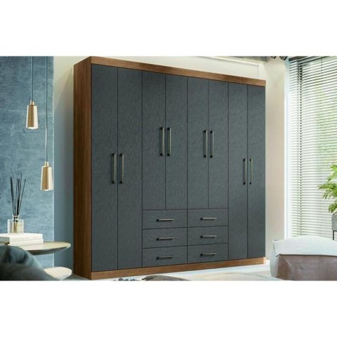 Guarda Roupa 8 Portas e 6 Gavetas Liverpool Jatobá-grafite - Santos Andirá