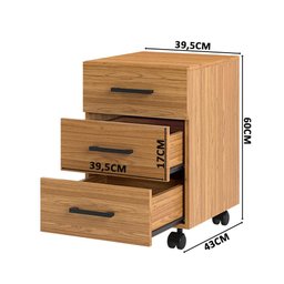 Gaveteiro Com Rodízios 3 Gavetas Estilo Industrial F16 Freijó - Pradel - 4