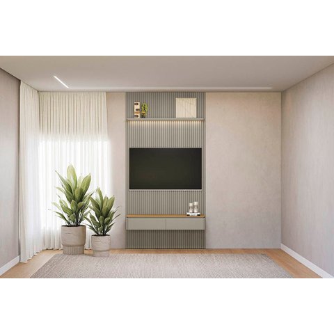 Painel Ripado Modular 141 X 250cm com Nicho e Prateleira Curva 1.4 Linea Brasil
