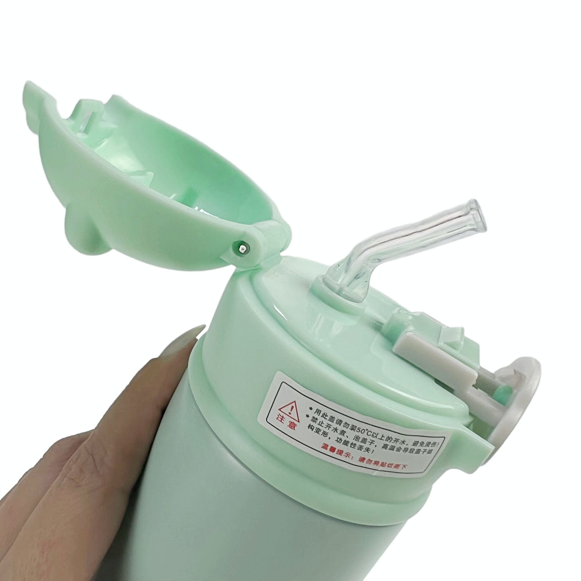 Garrafa Térmica Infantil Com Canudo 420mls Aço Inox Squeeze Escolar Tampa Ursinho Água Suco Verde - 10