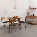 Ver imagem 1 de Conjunto Mesa Jantar Square Laminada Redonda Natural - 1,08m + 4 Cadeiras Ribs Sarja - Verde Oliva a