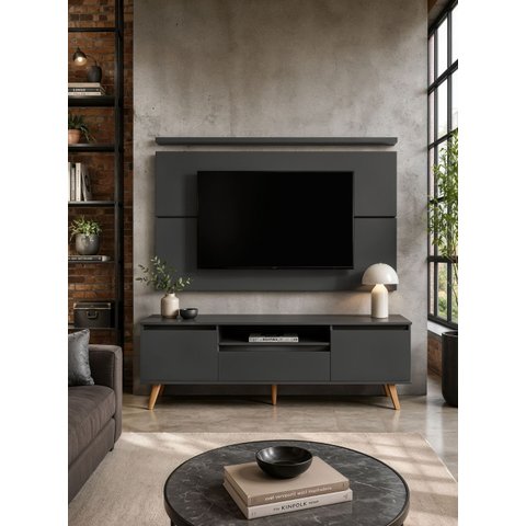 Rack para TV com Painel e Prateleira 180cm Retro MDF Grafite Dallas - On Móveis