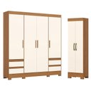 Ver imagem 1 de Guarda Roupa Casal 04 Portas 04 Gavetas B383 com Armário Multiuso 2 Portas 3 Prateleiras Cinamomo