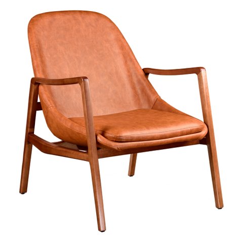 Poltrona Sala de Estar Rui 67cm Madeira Maciça | Courino Caramelo - Sallar Home