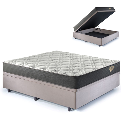 Cama Box Casal com Baú 138x188 com Colchão Adapto Ecoflex Molas Ensacadas Suede