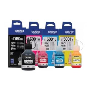 Kit 4 Refil de Tinta Brother D60 / 5001 Original 4x Cores para Mfc-t800w Btd60bk e Bt5001