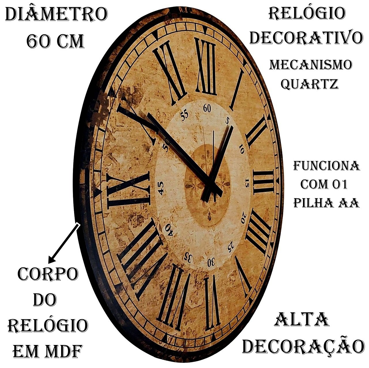 Relógio de Parede Retrô 60cm Relógio de Parede Antigo Grande - 3