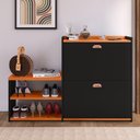 Ver imagem 2 de Kit Sapateira Prateleira Organizadora Calçados Banquinho Hall Gaveta Basculante Preto/cinamomo -