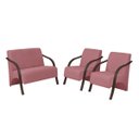 Ver imagem 1 de Conjunto Poltrona Decorativa Vênus Braço Madeira kit 3 Peças Confortável Sala D Salla Suede Rosa