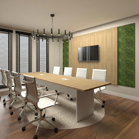Conjunto Sala de Reunião Mesa 3,20m Painel P/ Tv Mac Br F5 Cor:macadâmia com Branco