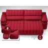 Sofá com Porta Copos Carregador USB Ret Rec Murano 2,30m Velosuede Vermelho - NETSOFAS - 2
