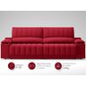 Sofá com Porta Copos Carregador USB Ret Rec Murano 2,30m Velosuede Vermelho - NETSOFAS - 4