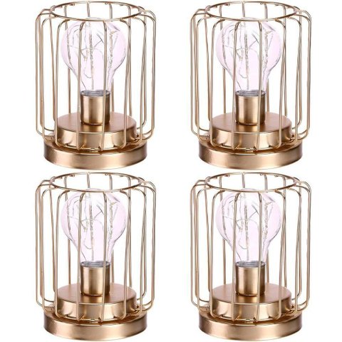 Kit 4 Abajur de Mesa Geométrico Metal Dourado Lâmpada Led