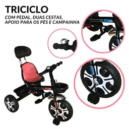 Triciclo Motoca Bicicleta 3 Rodas Infantil Passeio com Empurrador Pedal Capota Brinqway Bw302 - 6