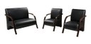 Ver imagem 1 de Conjunto Sevilha Namoradeira + 2 Poltronas Decorativa Braço De Madeira Recepção Sala - Corino Preto