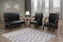 Ver imagem 2 de Conjunto Sevilha Namoradeira + 2 Poltronas Decorativa Braço De Madeira Recepção Sala - Corino Preto