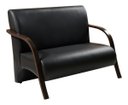 Ver imagem 3 de Conjunto Sevilha Namoradeira + 2 Poltronas Decorativa Braço De Madeira Recepção Sala - Corino Preto