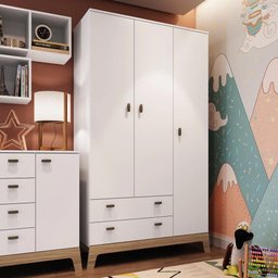 Guarda Roupa Infantil 108cm 3 Portas 2 Gavetas Favo de Mel 006 Branco - Completa Móveis COMPLETA MÓV - 2
