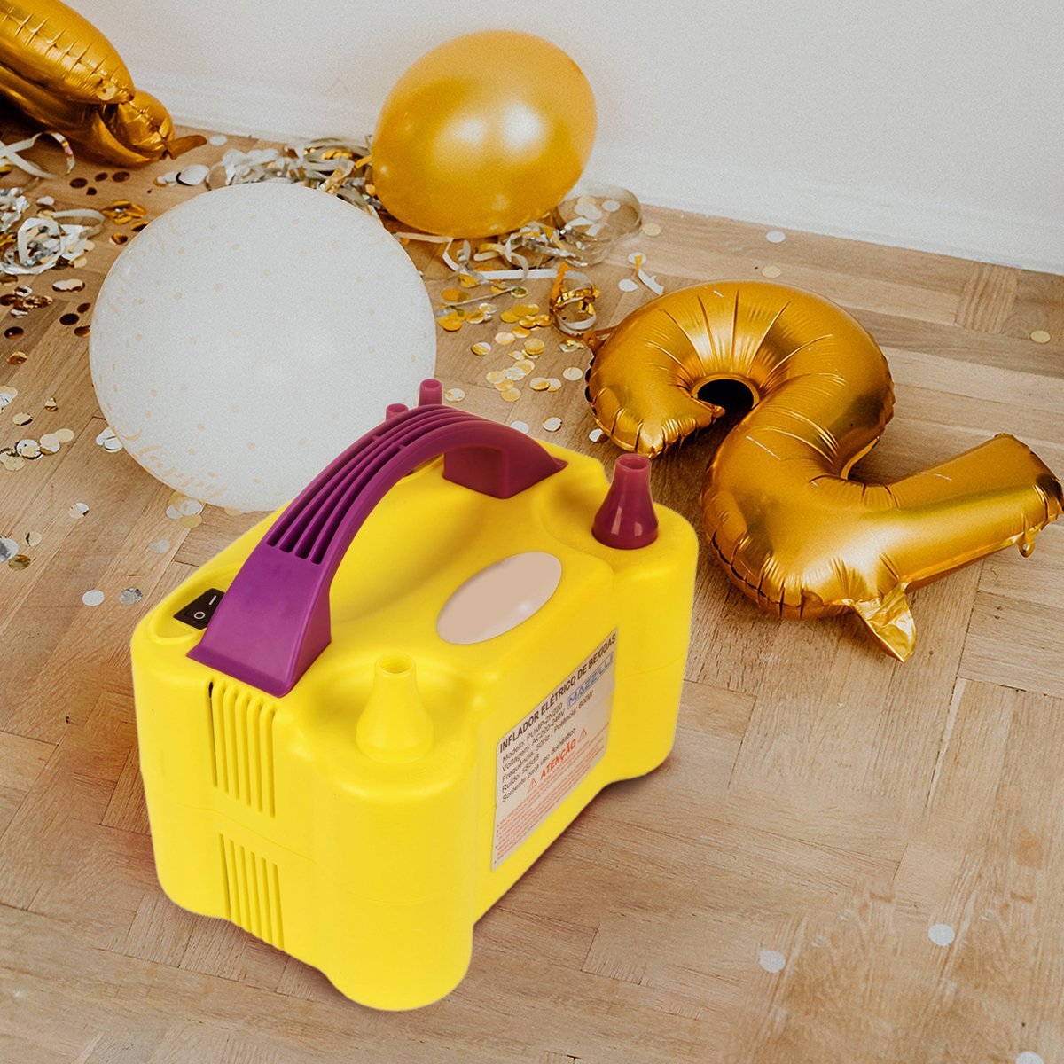 Inflador Compressor Balão Bexiga 2 Bico Festa Aniversário:Amarelo110v - 2