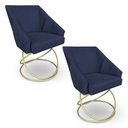 Ver imagem 1 de Kit 2 Poltronas Luxo Alana Suede Azul Marinho Base de Ferro Dourado - Pallazio