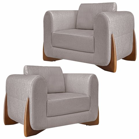 Kit 2 Poltronas Decorativas Pés em Madeira Buzz Linho Areia Rústico - Gran Belo