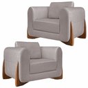 Ver imagem 1 de Kit 2 Poltronas Decorativas Pés em Madeira Buzz Linho Areia Rústico - Gran Belo