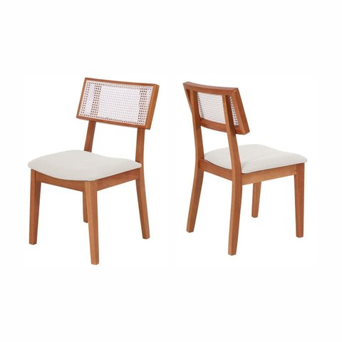 Kit 2 Cadeiras de Jantar Madeira Maciça Rattan Natural Estofadas Siena Espresso Móveis