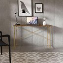 Ver imagem 1 de Mesa Escrivaninha para Estudo Office 0,76 Cm Miami Imbuia/dourado