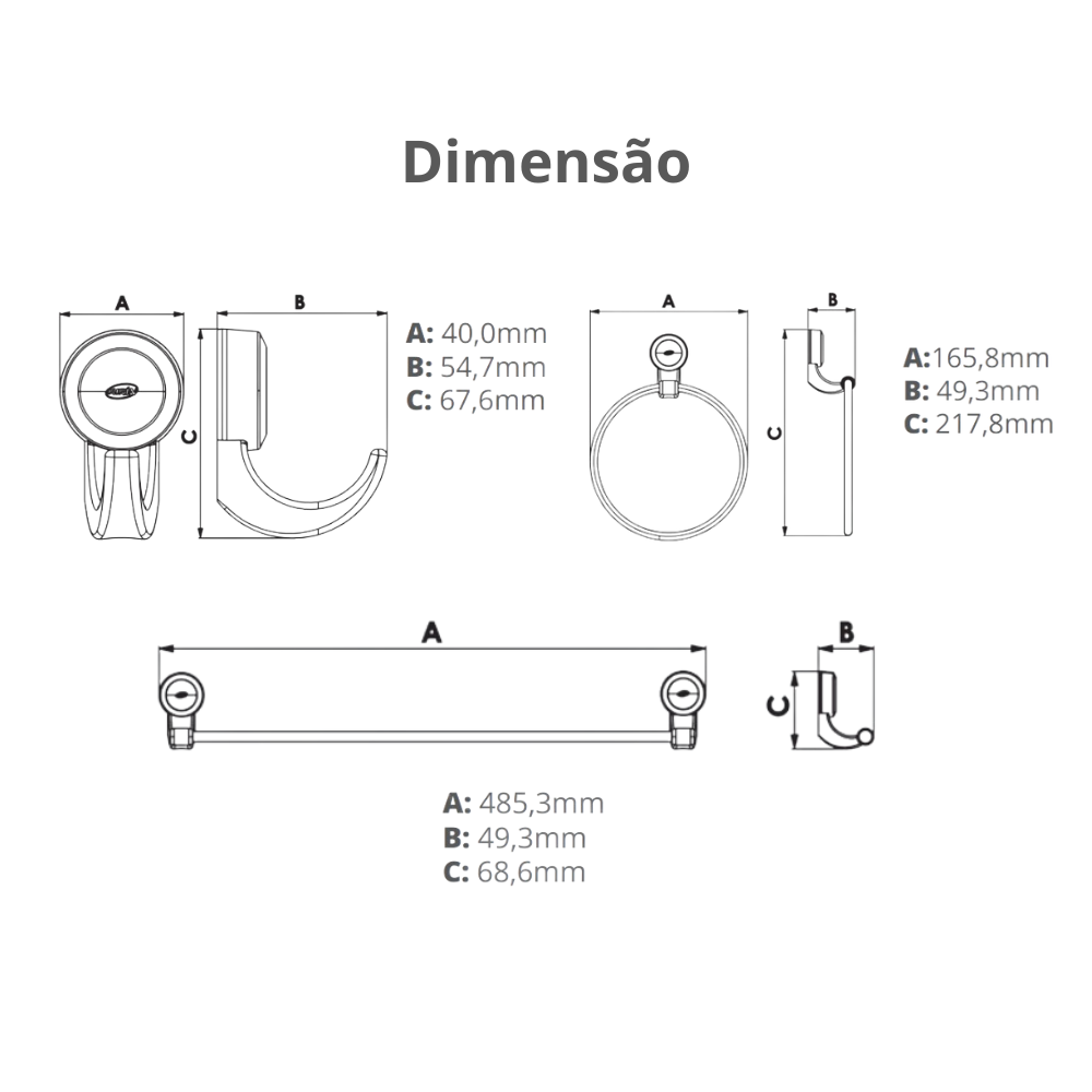 Kit Acessórios para Banheiro 5 Peças Linha Bello Cor Cinza e Cromado Durín - 3