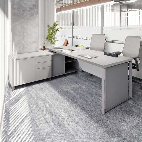 Mesa Executiva com Armário Lateral e Caixa de Tomadas 3 Gavetas 180cm Corporate Cinza