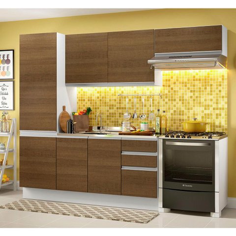 Armário de Cozinha Completa 100% MDF 260cm Branco/Rustic Acordes Madesa XA02