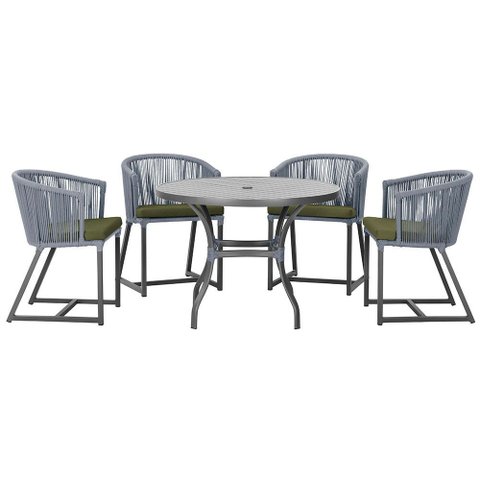 Mesa com 4 Cadeiras de Jantar Roma 100cm e Noronha em Aluminío Preto Corda Nautica Estofado 13 Trama