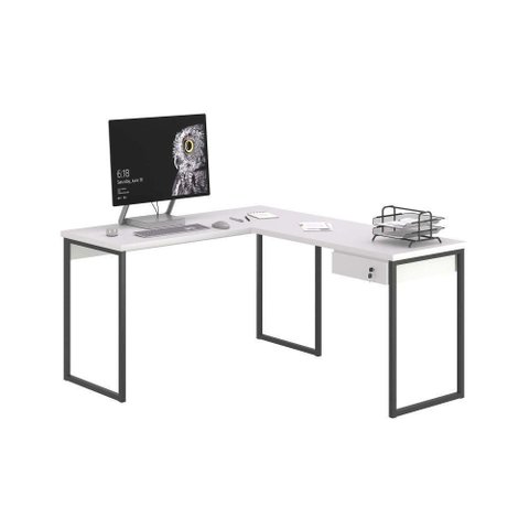 Mesa em L Aurélia Industrial 1 Gaveta 136cm Branco Plata Móveis