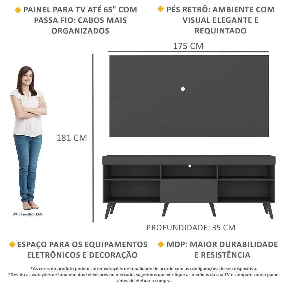 Rack com Painel TV 65" Retrô Flórida Up Multimóveis MP1042 Preto - 3