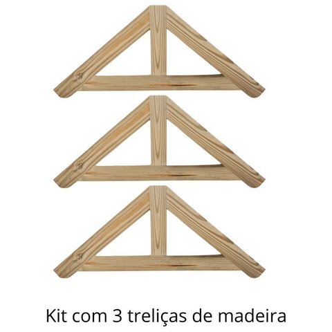 KIT 3 peças de Treliça para cobertura ou pequenos telhados de madeira Pinus tratado 1,0x0,50 metros 