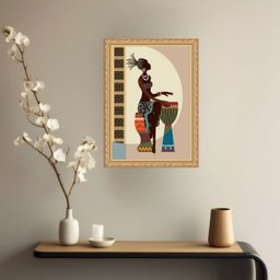 Quadro Decorativo Mulher Negra Tocando Tambor 33x24cm:moldura Preta - 1 Quadro Decorativo Mulher Negra Tocando Tambor 33x24cm:moldura Preta - 1