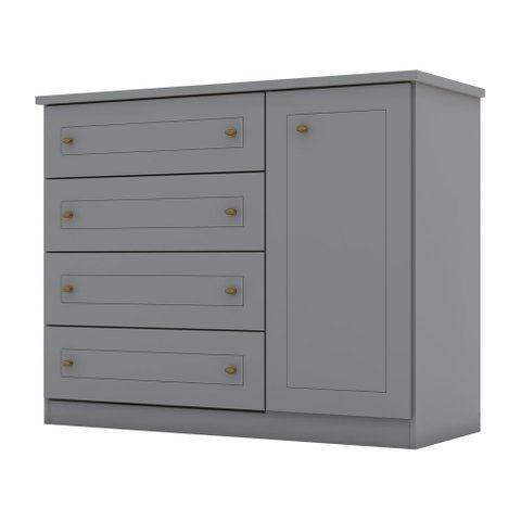 Cômoda Miss p/ Quarto 1 Porta 4 Gavetas Cinza - Bela Móveis