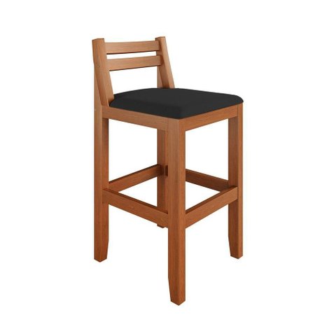 Banqueta em Madeira Maciça Ibiza Ilha 78 cm com Encosto - Malbec Assento Preto