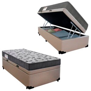 Cama Box Baú Solteiro Sintético + Colchão de Espuma D33 - Sereneprime - 88cm Bege