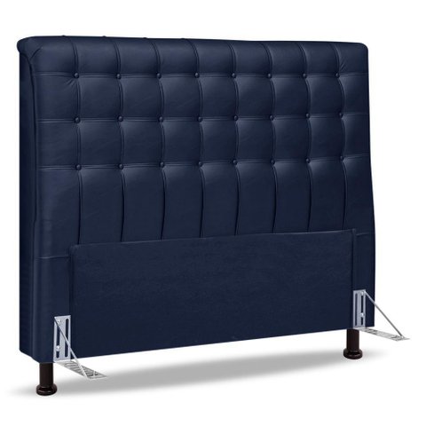 Cabeceira Cama Box Casal Queen Size Ciara 160cm Botonê com Frame Suede Azul Marinho