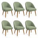 Ver imagem 1 de Kit 06 Cadeiras Poltrona de Jantar Estofada Luna Bouclê Verde Pistache Pés Palito Castanho