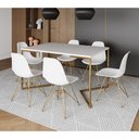 Ver imagem 1 de Mesa Jantar Industrial Retangular 137x90cm Branca Base V com 6 Cadeiras Eames Eiffel Brancas Base Do