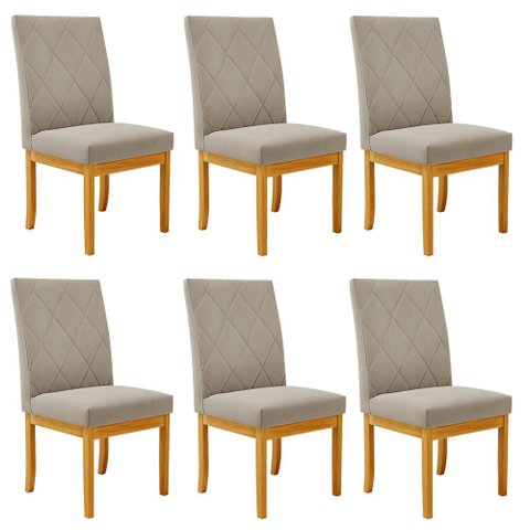 Kit 6 Cadeiras de Sala de Jantar Estofadas Gomes Madeira Maciça Suede Bege G78 - Gran Belo Cadeira d