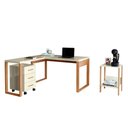Ver imagem 2 de Mesa Escritório C/ Gaveteiro e Mesa de Apoio Dalla Costa Mdf Cor:off White com Freijó