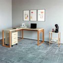 Ver imagem 1 de Mesa Escritório C/ Gaveteiro e Mesa de Apoio Dalla Costa Mdf Cor:off White com Freijó