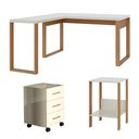 Ver imagem 3 de Mesa Escritório C/ Gaveteiro e Mesa de Apoio Dalla Costa Mdf Cor:off White com Freijó