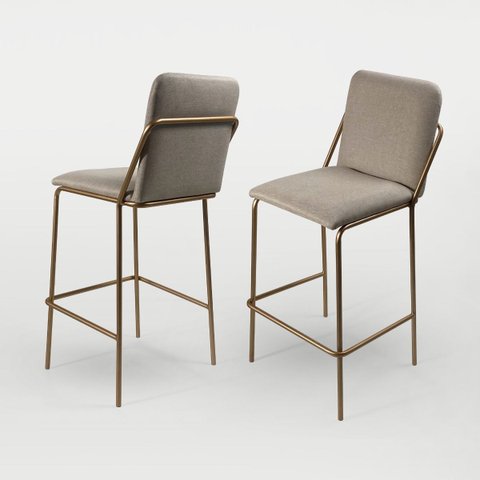 Banqueta Alta Moderna Estilo Industrial na Cor Preta com Tecido Linho Bege